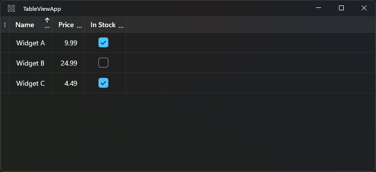 Sort direction indicator on a column header